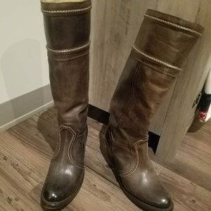 Frye dark brown tall boots.